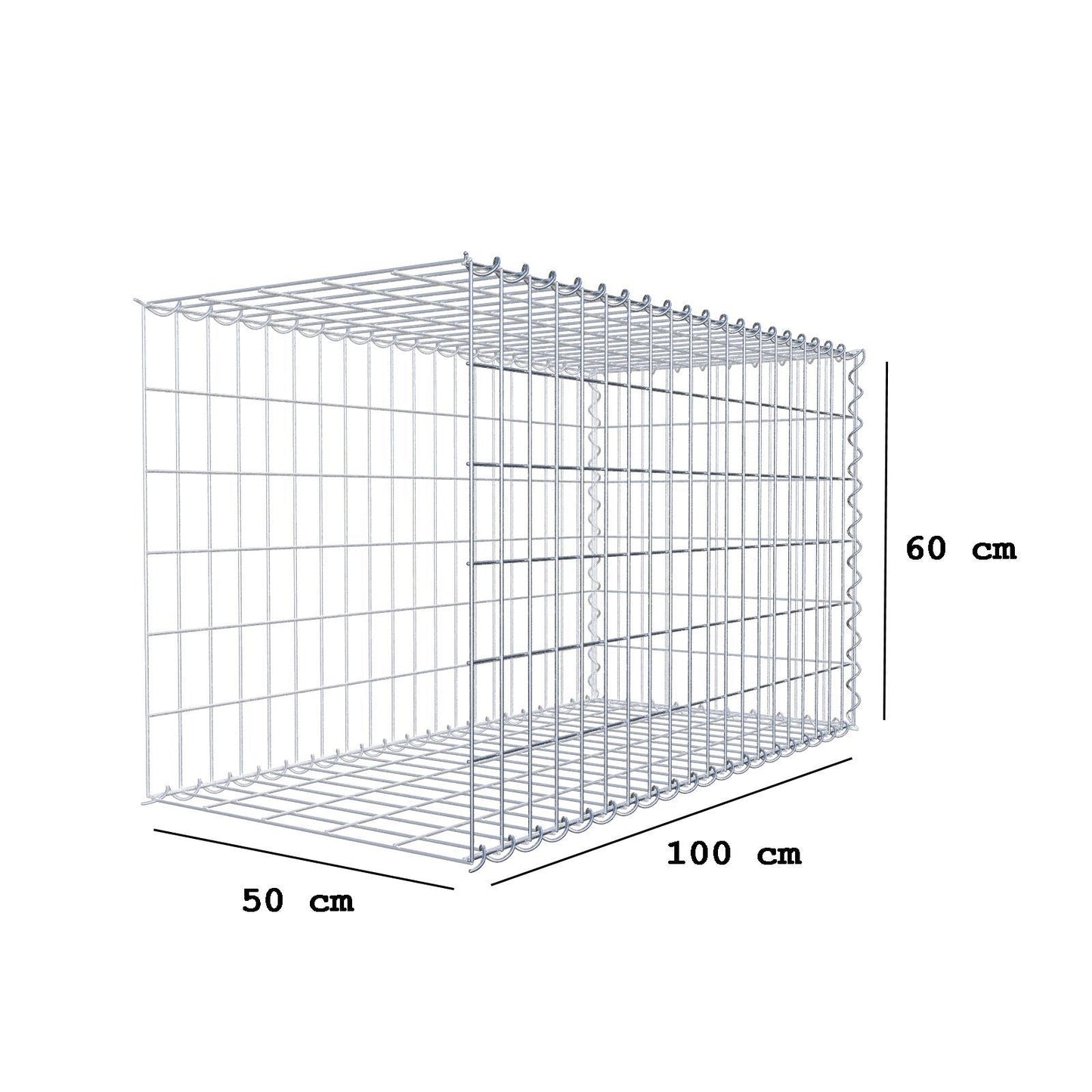 Gabion rapporté type 2 100 cm x 60 cm x 50 cm (L x H x P), mailles 5 cm x 10 cm, spirale