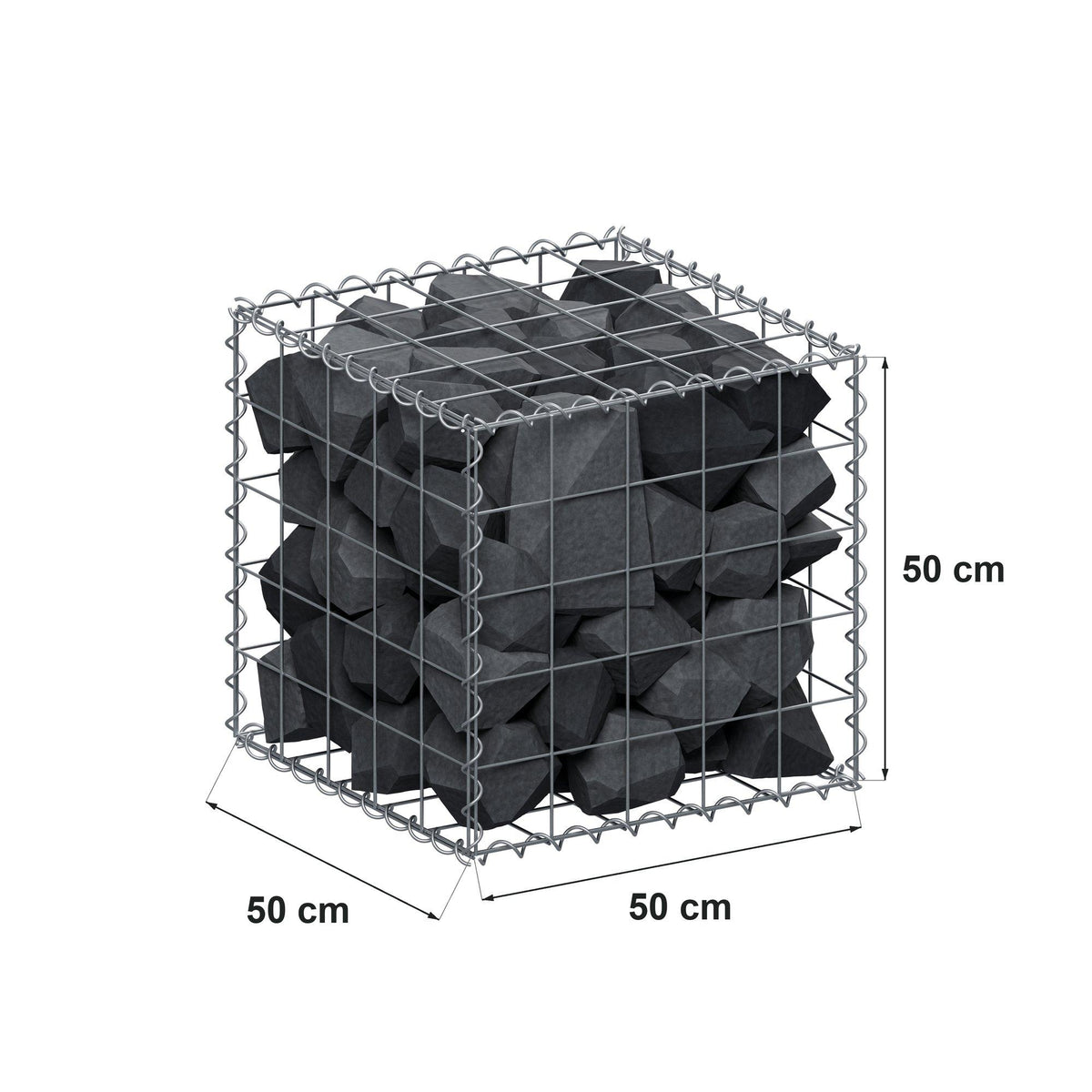 Gabione 50 cm x 50 cm x 50 cm (L x H x T), Maschenweite 10 cm x 10 cm, Spirale