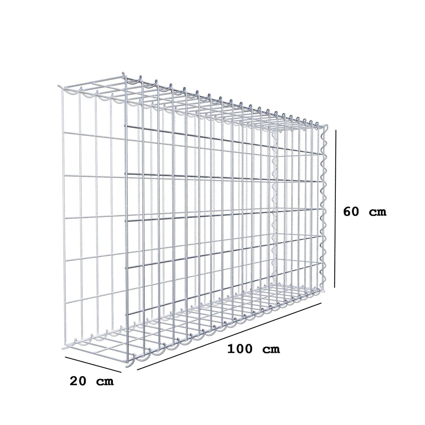 Opvokset gabion type 2 100 cm x 60 cm x 20 cm (L x H x D), maskestørrelse 5 cm x 10 cm, spiral