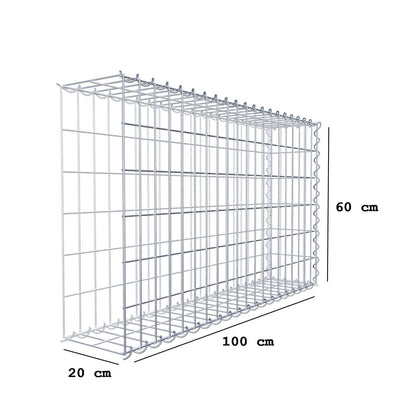 Opvokset gabion type 2 100 cm x 60 cm x 20 cm (L x H x D), maskestørrelse 5 cm x 10 cm, spiral