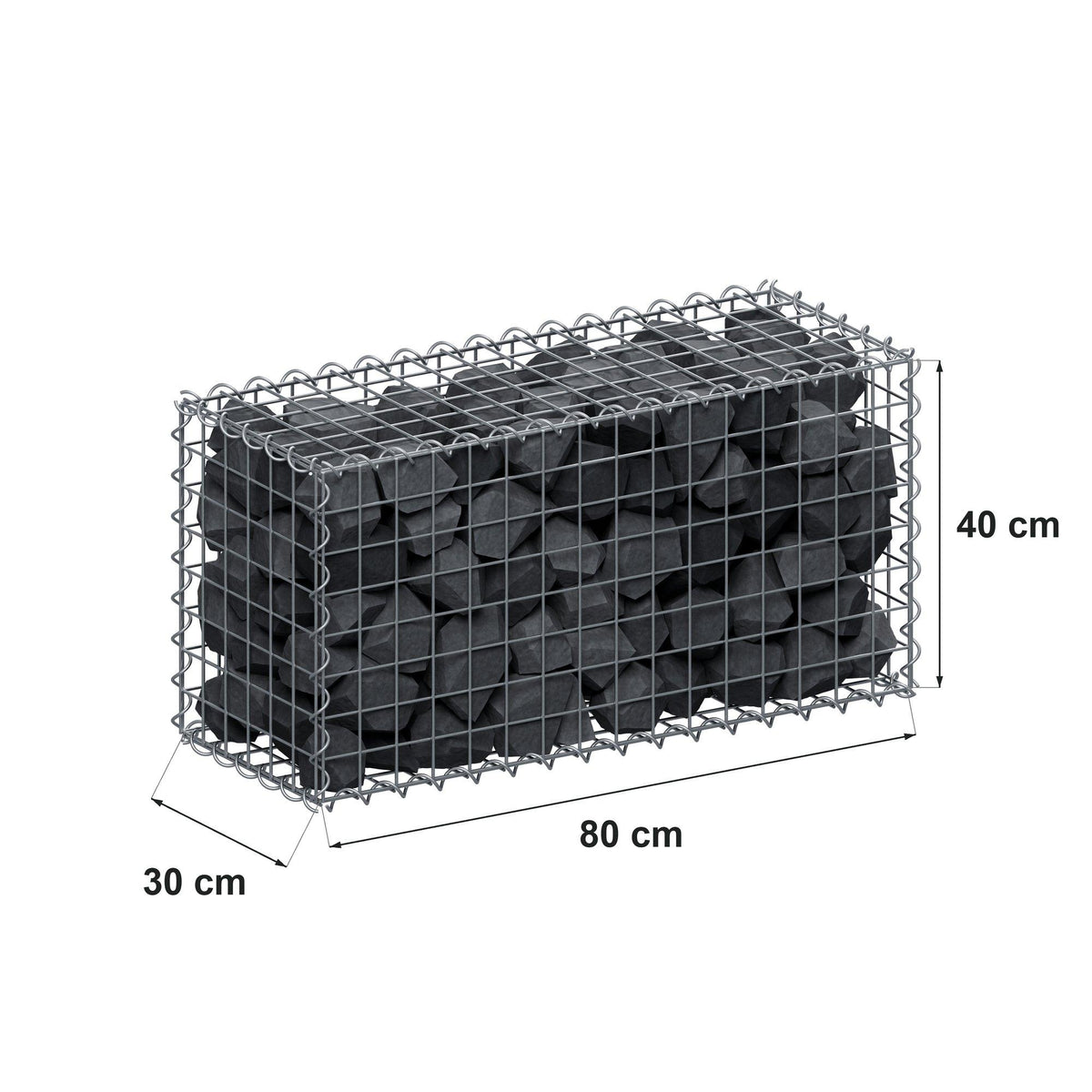 Gabion 80 cm x 40 cm x 30 cm (L x H x D), mesh size 5 cm x 5 cm, spiral