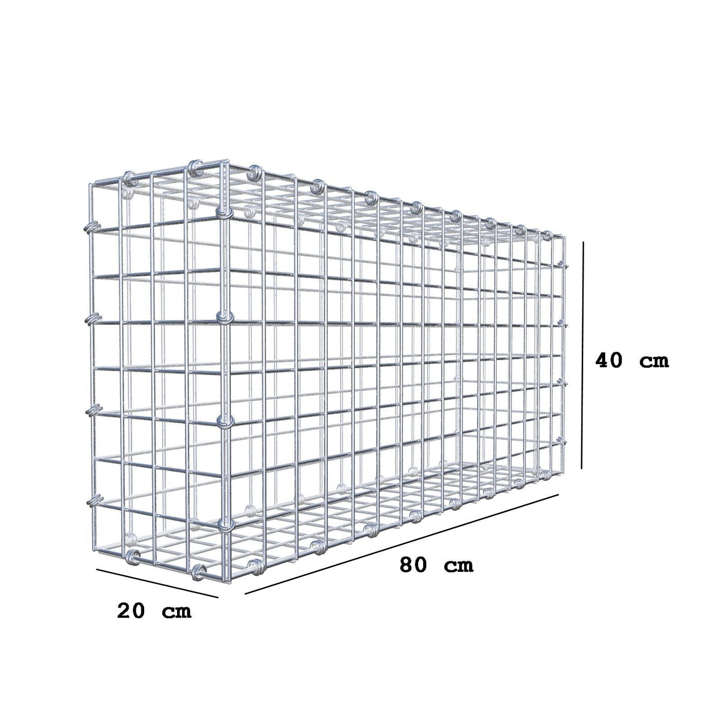 Gabione 80 cm x 40 cm x 20 cm (L x H x T), Maschenweite 5 x 5 cm, Spiralring
