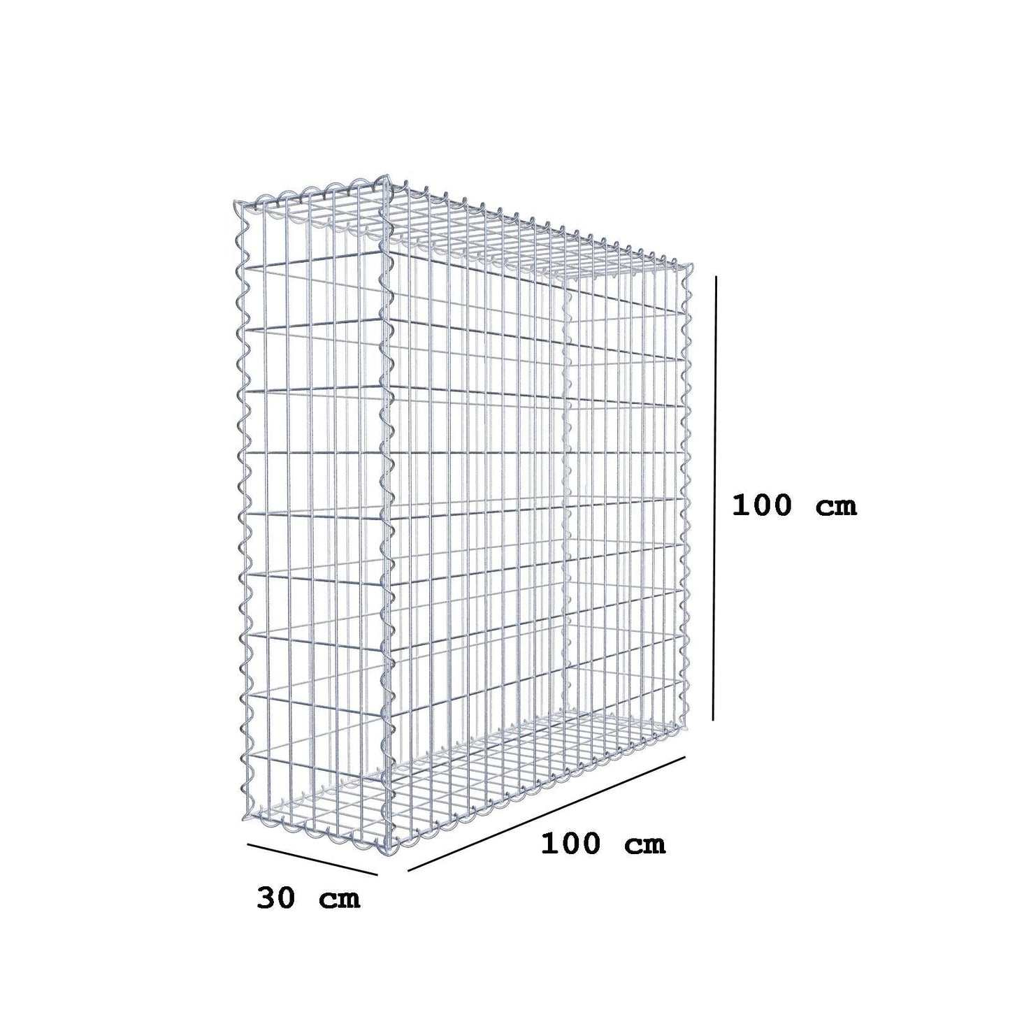 Sats med 2 gabioner 100 cm x 100 cm x 30 cm (L x H x D), maskstorlek 5 x 10 cm, spiral
