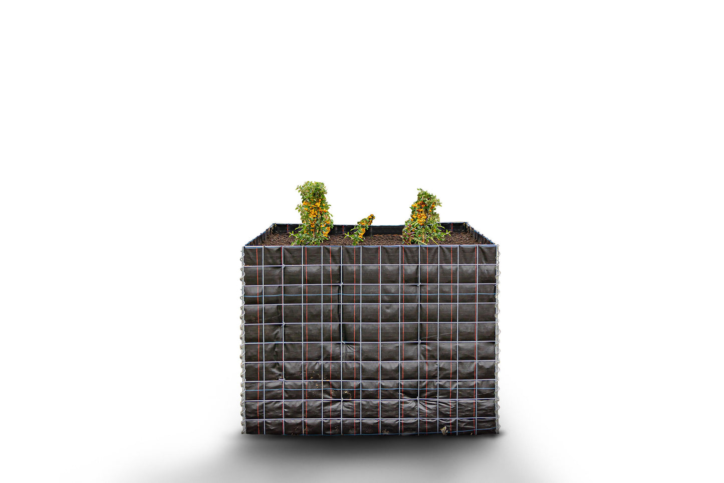 Rektangulært højbed uden stenområde - Længde: 130 cm - Højde: 100 cm - Dybde: 60 cm - Maskestørrelse: 10 x 10 cm