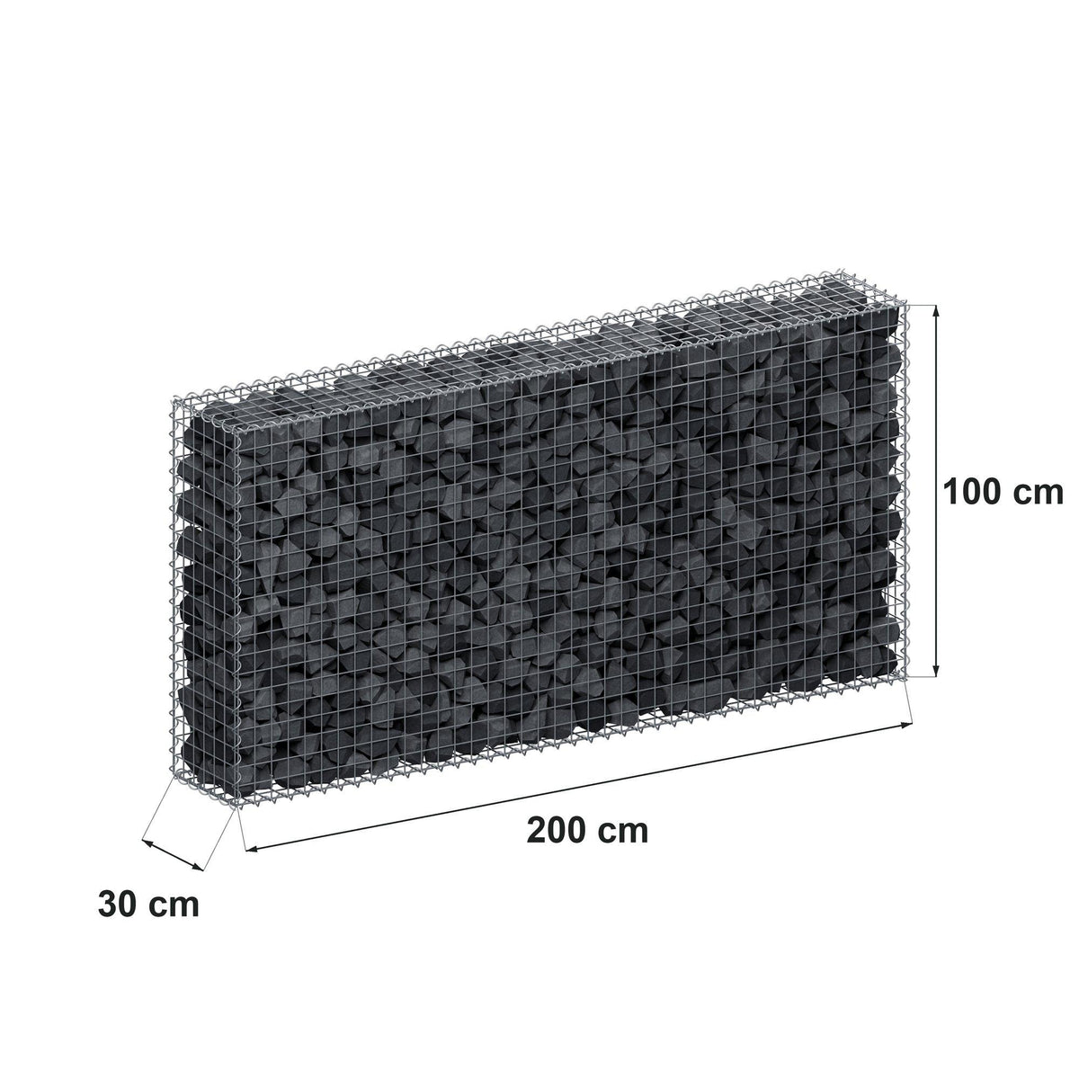 Gabion 200 cm x 100 cm x 30 cm (L x H x P), mailles 5 cm x 5 cm, spirale