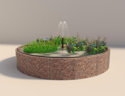 Laghetto rialzato in gabbioni, rotondo, diametro esterno 502 cm, altezza 80 cm, maglia 5 x 5 cm, spessore parete 15 cm