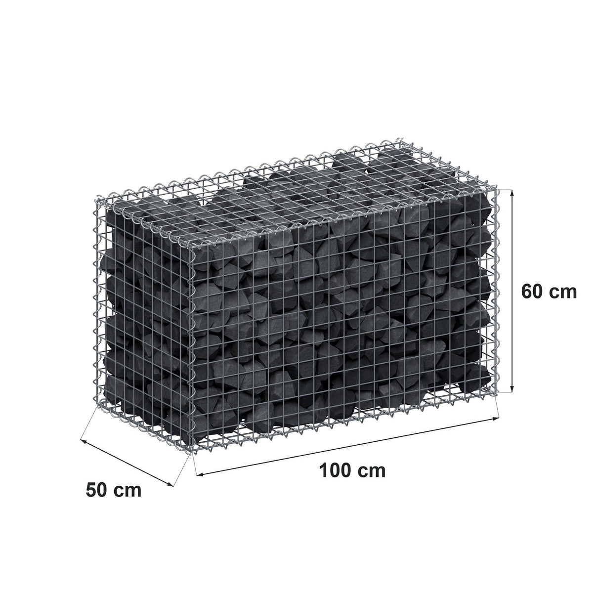 Gabion 100 cm x 60 cm x 50 cm (L x H x P), mailles 5 cm x 5 cm, spirale