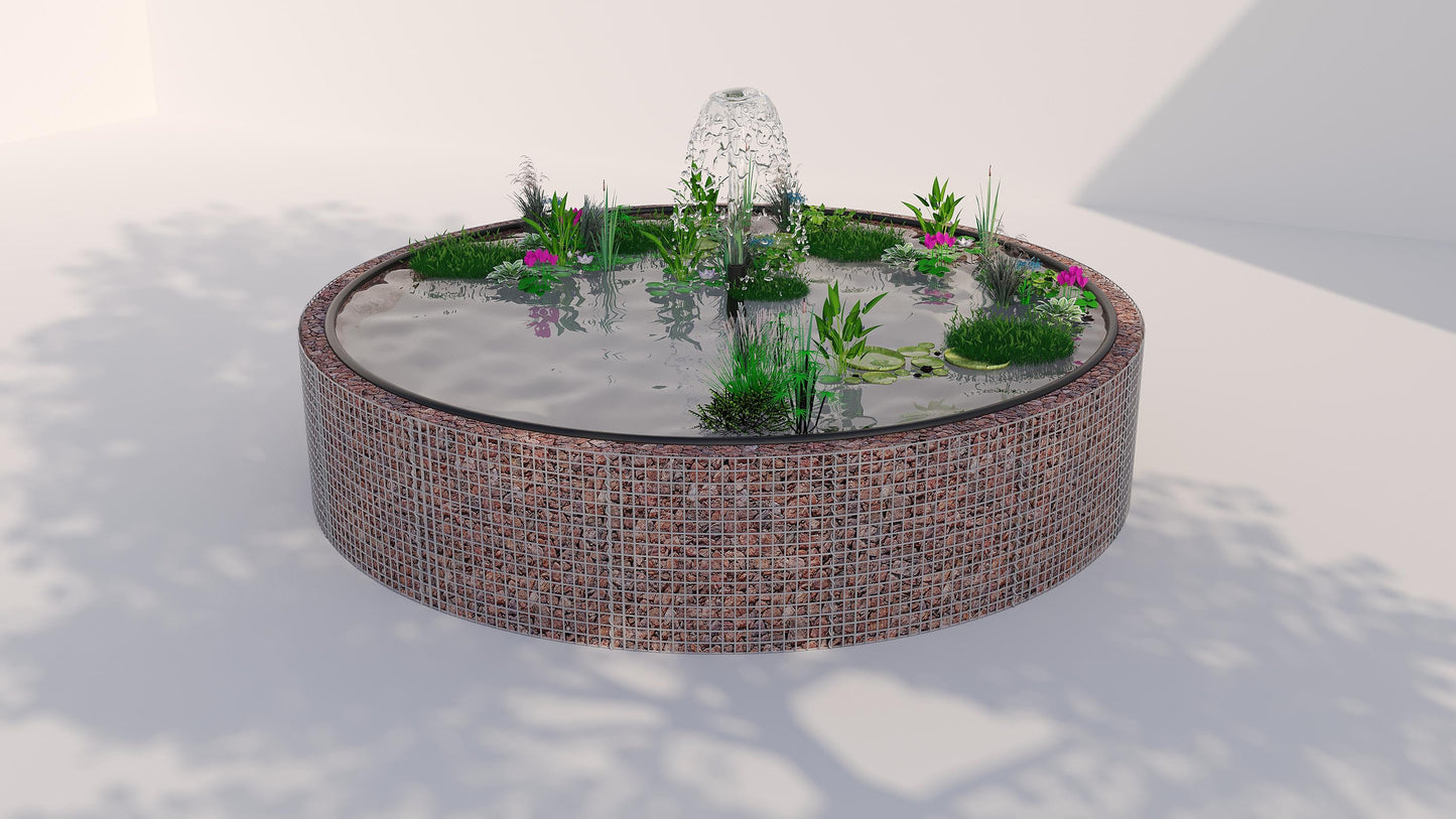 Estanque elevado de gaviones, redondo, diámetro exterior 202 cm, altura 80 cm, malla 5 x 5 cm, espesor de pared 15 cm