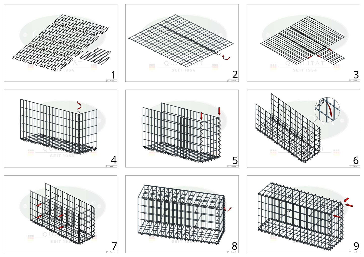Extra gabion typ 2 100 cm x 100 cm x 20 cm (L x H x D), maskstorlek 5 cm x 10 cm, spiral