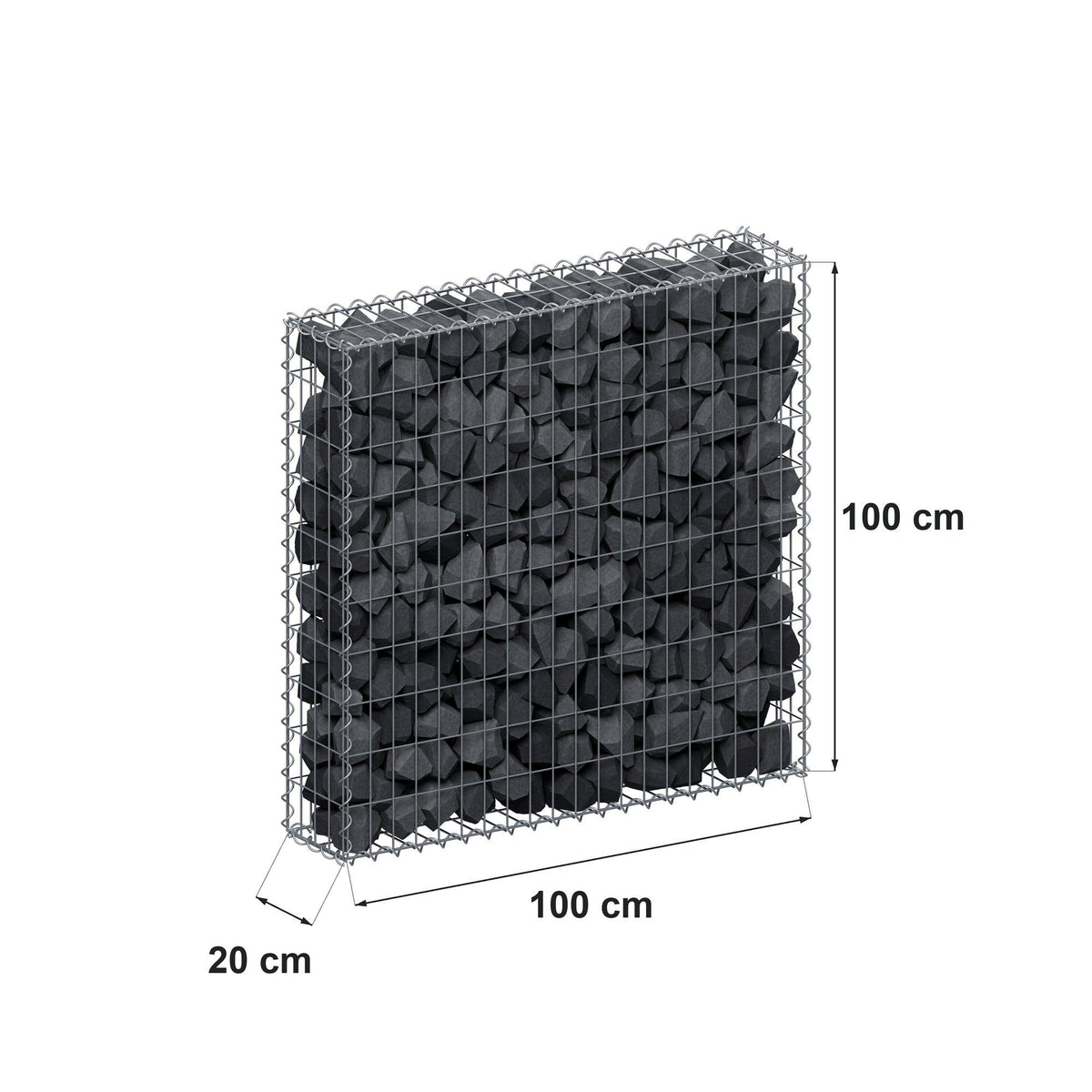 Gabion 100 cm x 100 cm x 20 cm (L x H x P), mailles 5 cm x 10 cm, spirale