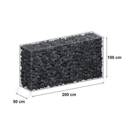 Gabião 200 cm x 100 cm x 50 cm (C x A x P), malhagem 5 cm x 10 cm, espiral