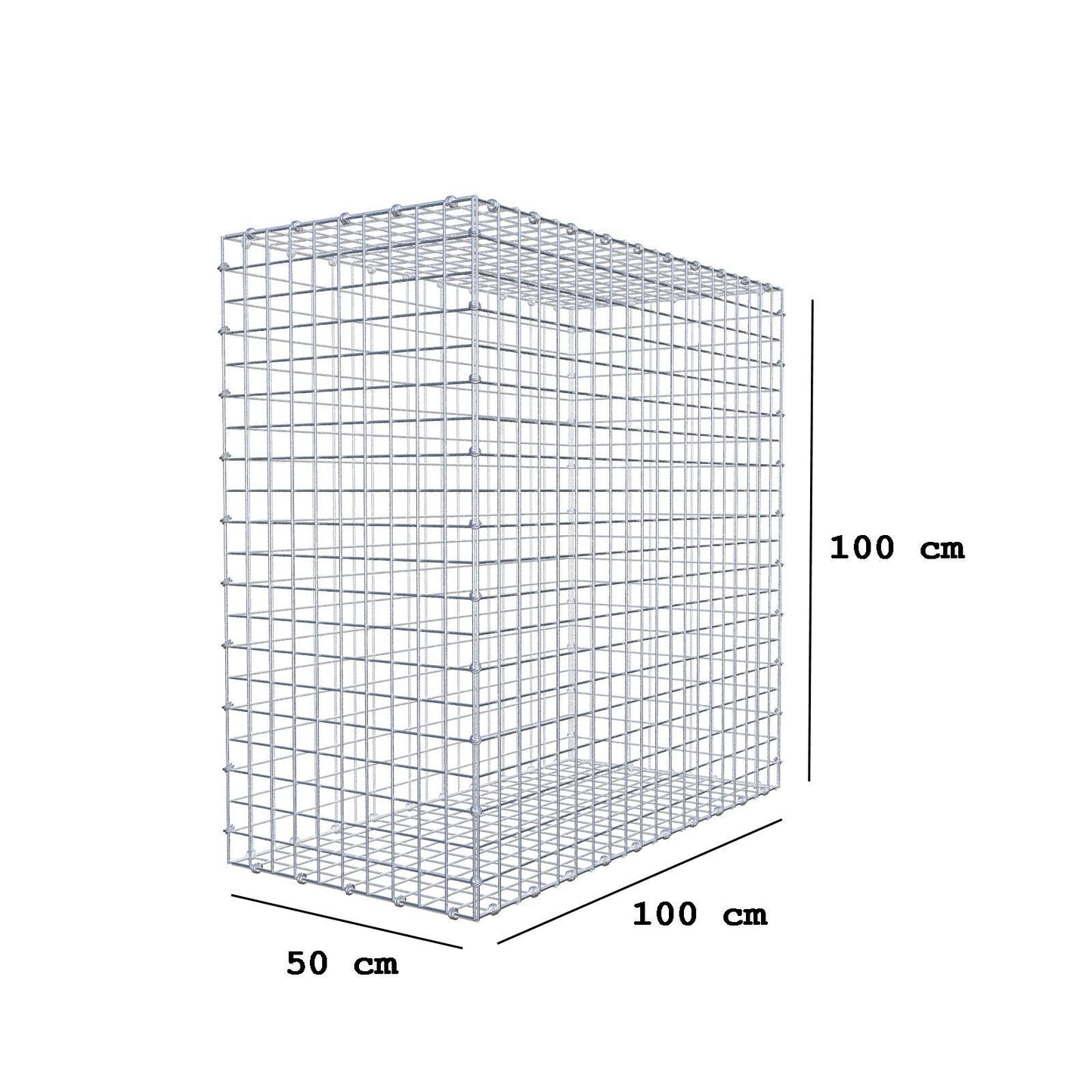 Gabbione 100 cm x 100 cm x 50 cm (L x H x P), maglia 5 x 5 cm, anello a spirale