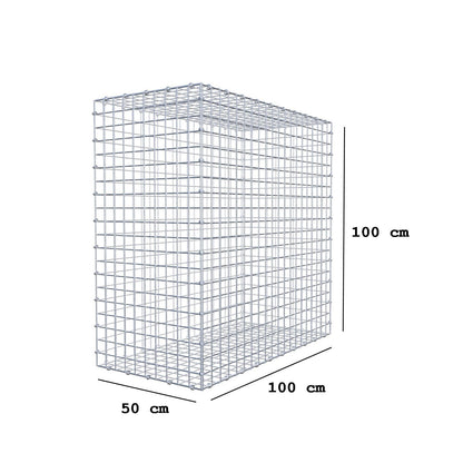 Gabbione 100 cm x 100 cm x 50 cm (L x H x P), maglia 5 x 5 cm, anello a spirale