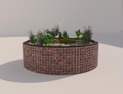 Laghetto rialzato in gabbioni, rotondo, diametro esterno 172 cm, altezza 50 cm, maglia 5 x 5 cm, spessore parete 15 cm