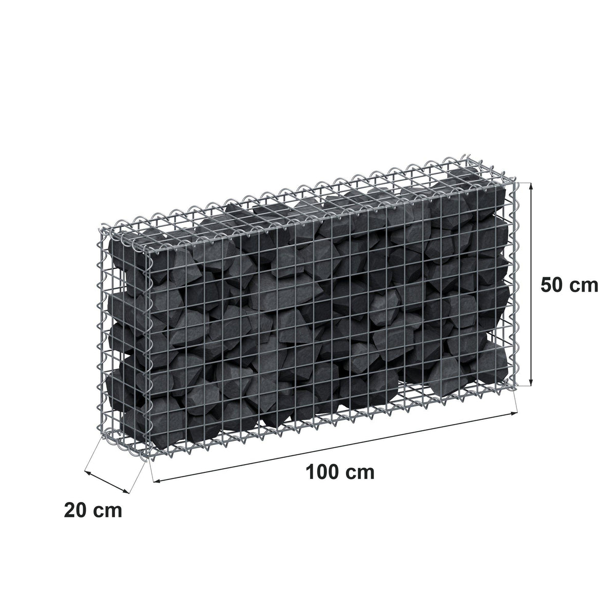 Gabion 100 cm x 50 cm x 20 cm (L x H x D), maskestørrelse 5 cm x 5 cm, spiral