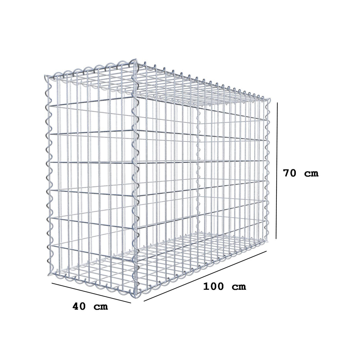Gabion 100 cm x 70 cm x 40 cm (L x H x D), maskstorlek 5 cm x 10 cm, spiral