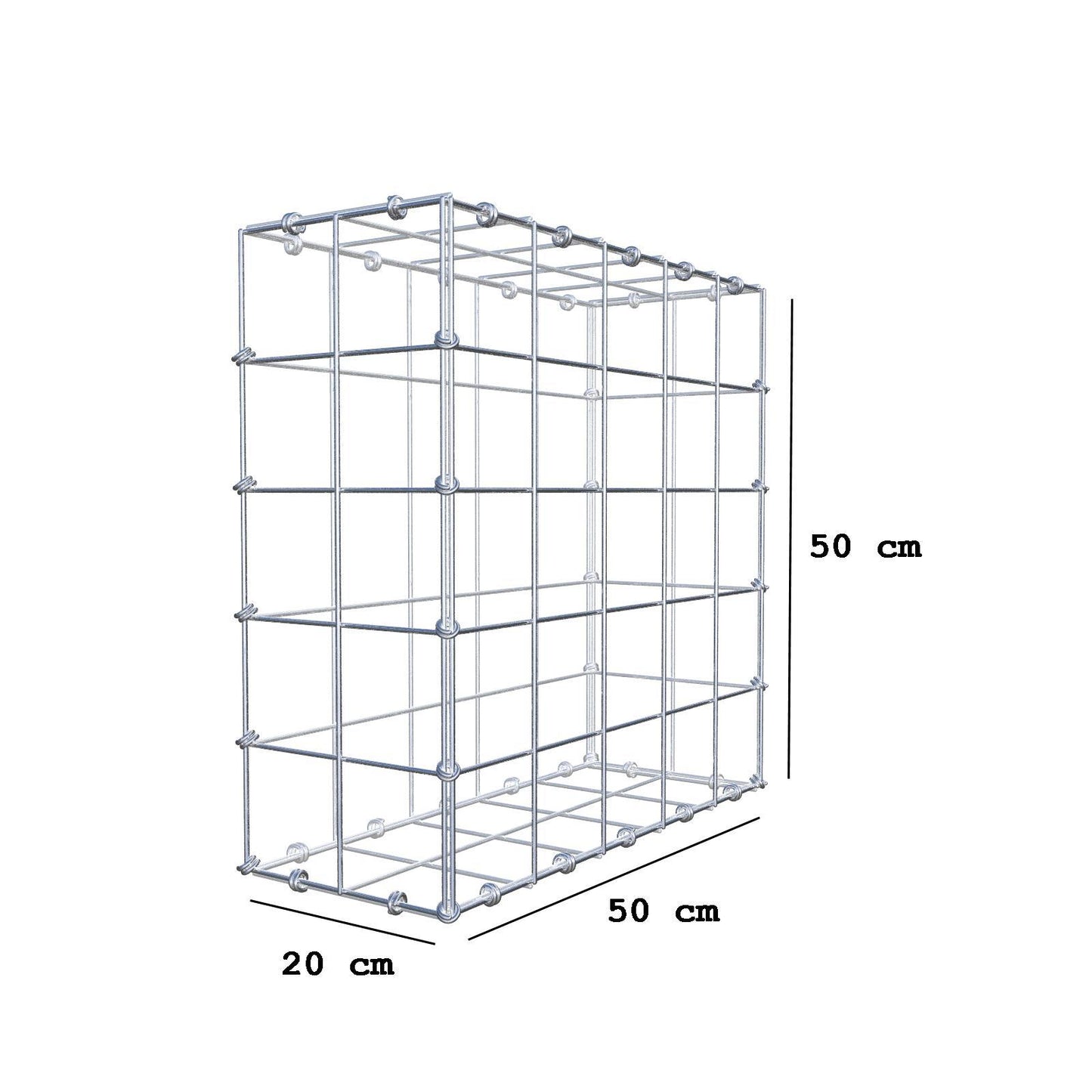 Gabione 50 cm x 50 cm x 20 cm (L x H x T), Maschenweite 10 x 10 cm, Spiralring