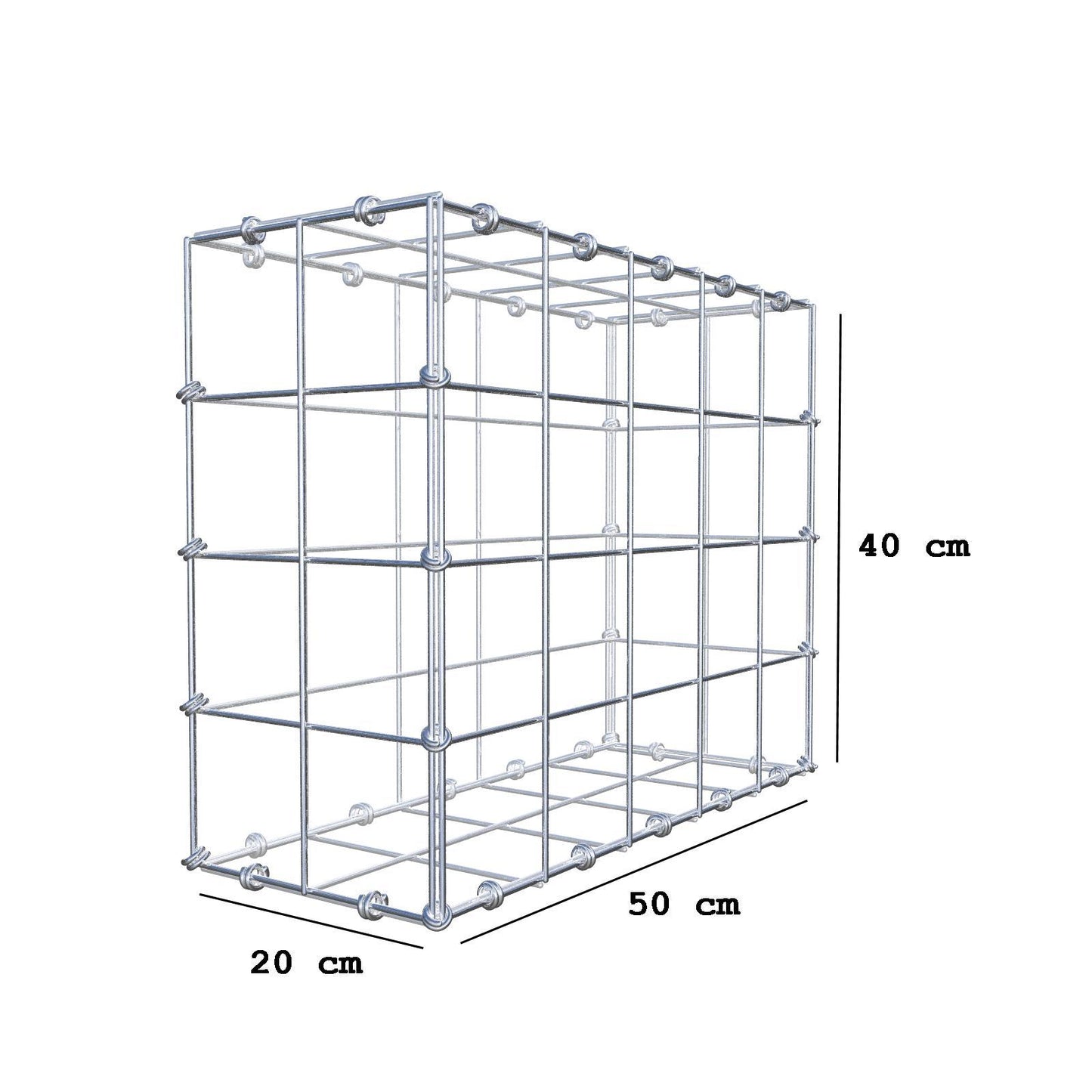 Gabion 50 cm x 40 cm x 20 cm (L x H x D), maskestørrelse 10 x 10 cm, spiralring