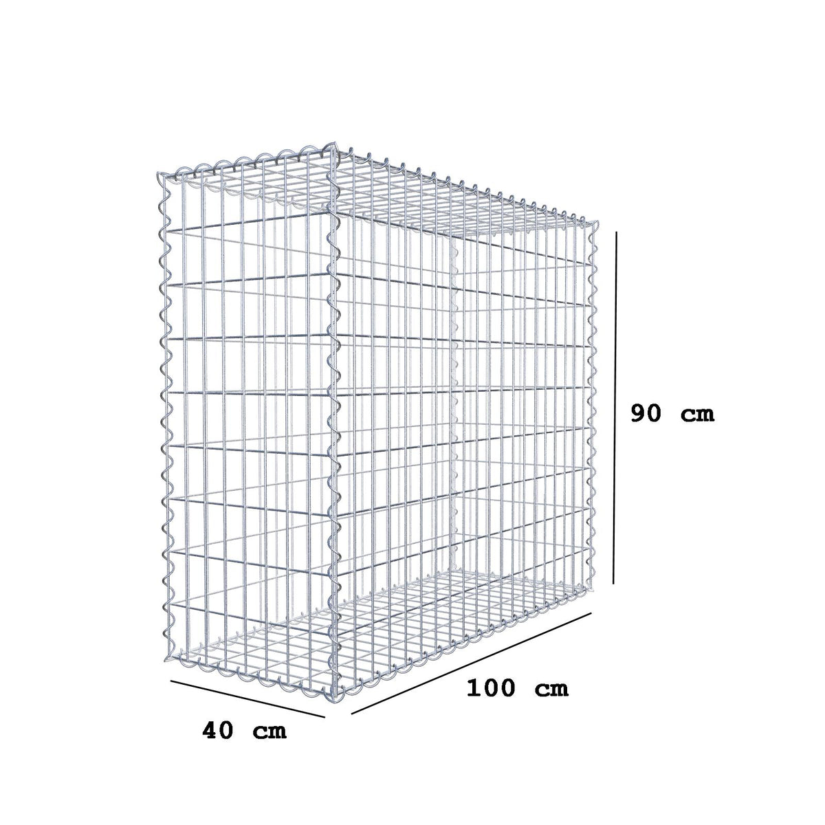 Gabbione 100 cm x 90 cm x 40 cm (L x H x P), maglia 5 cm x 10 cm, spirale