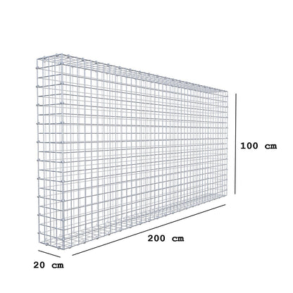 Gabione 200 cm x 100 cm x 20 cm (L x H x T), Maschenweite 5 x 5 cm, Spiralring