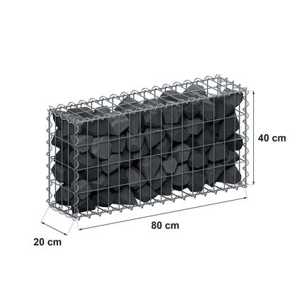 Gabion 80 cm x 40 cm x 20 cm (L x H x D), maskestørrelse 5 cm x 10 cm, spiral