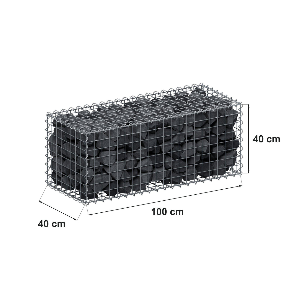 Gabion 100 cm x 40 cm x 40 cm (L x H x D), maskestørrelse 5 cm x 5 cm, spiral