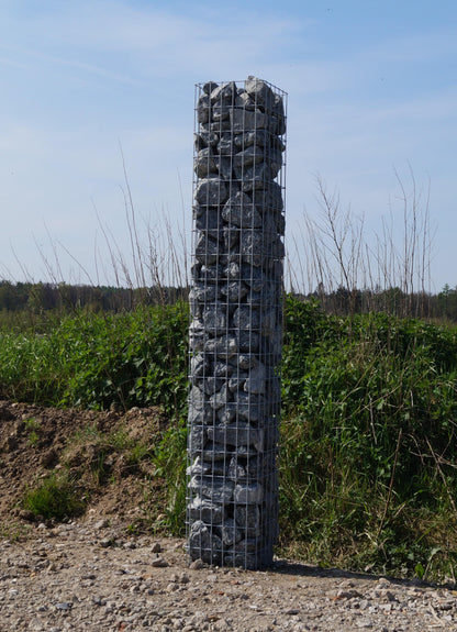 Coluna de gabião quadrada galvanizada a quente, 32 cm x 32 cm, 200 cm de altura, malha 5 x 10 cm