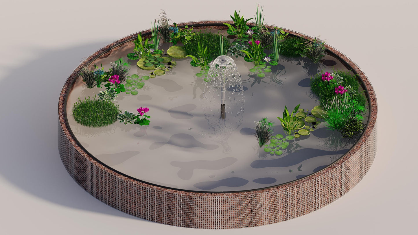 Schanskorven verhoogde vijver, rond, buitendiameter 322 cm, hoogte 80 cm, maaswijdte 5 x 5 cm, wanddikte 15 cm