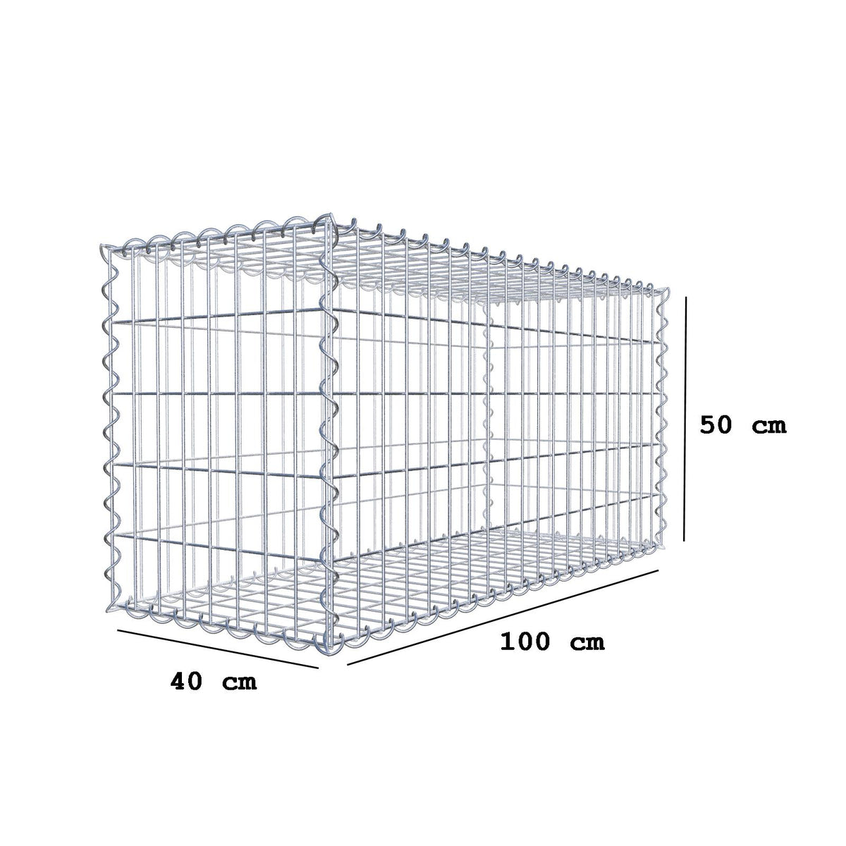 Gabione 100 cm x 50 cm x 40 cm (L x H x T), Maschenweite 5 cm x 10 cm, Spirale