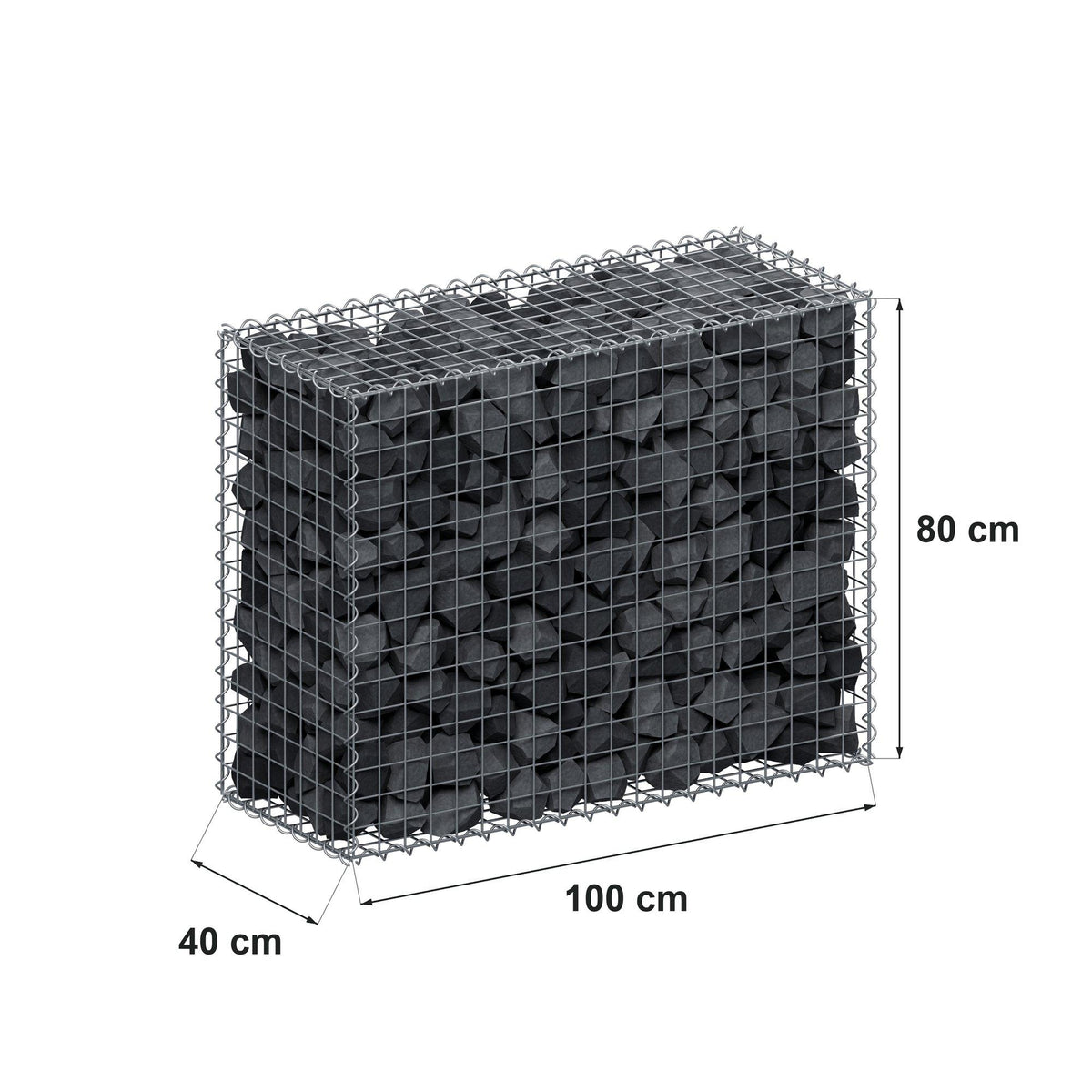 Gabion 100 cm x 80 cm x 40 cm (L x H x D), maskestørrelse 5 cm x 5 cm, spiral