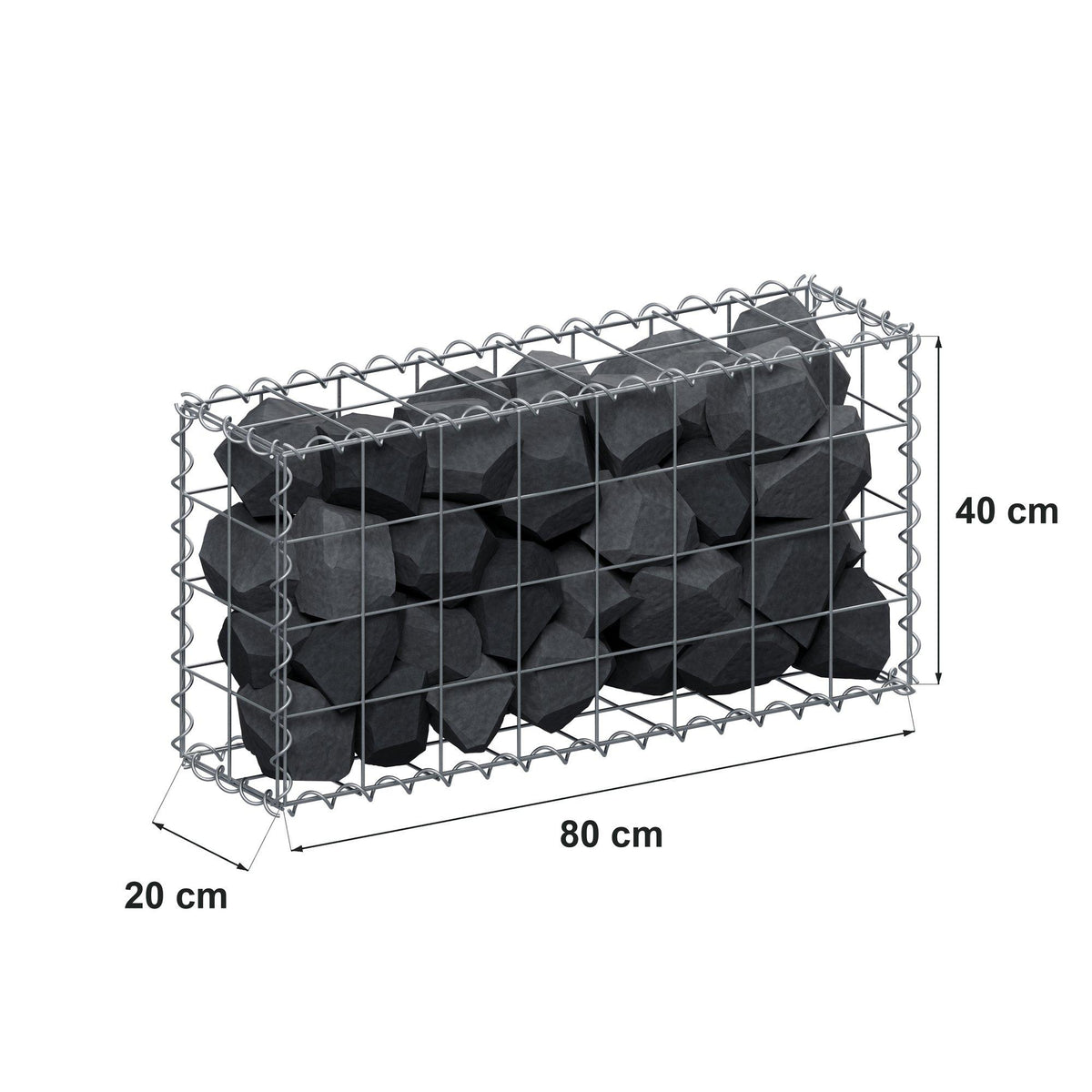 Gabion 80 cm x 40 cm x 20 cm (L x H x D), maskestørrelse 10 cm x 10 cm, spiral