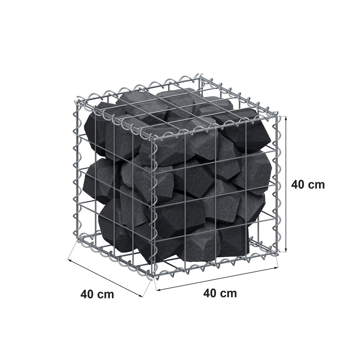 Gabion 40 cm x 40 cm x 40 cm (L x H x D), maskstorlek 10 cm x 10 cm, spiral