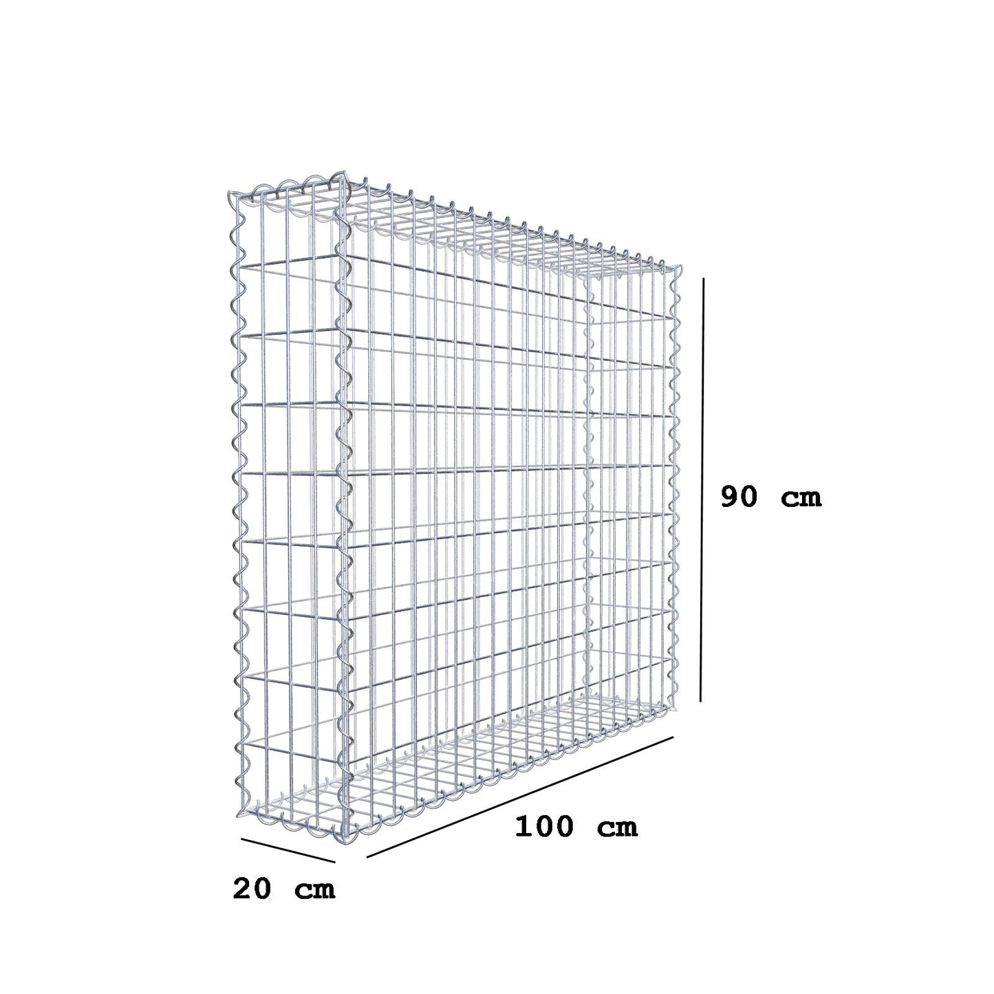 Gabion 100 cm x 90 cm x 20 cm (L x H x P), mailles 5 cm x 10 cm, spirale