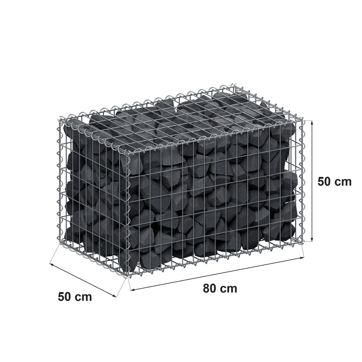 Gabion 80 cm x 50 cm x 50 cm (L x H x D), maskestørrelse 5 cm x 10 cm, spiral
