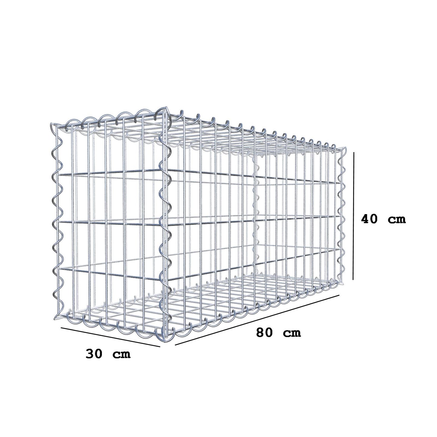 Gabbione 80 cm x 40 cm x 30 cm (L x H x P), maglia 5 cm x 10 cm, spirale