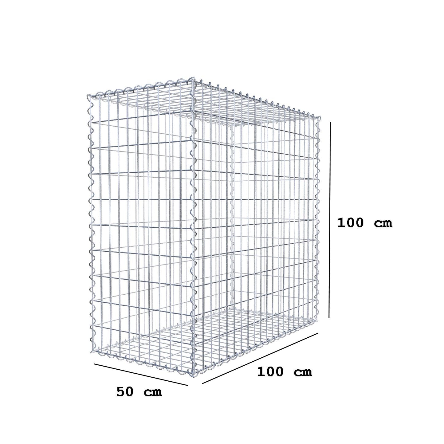 Conjunto de 2 gabiões 100 cm x 100 cm x 50 cm (C x A x P), malhagem 5 x 10 cm, espiral