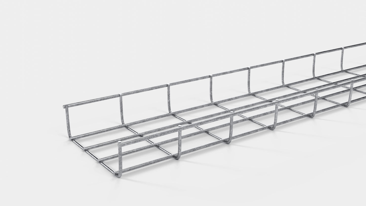 Altura do duto de cabos 110 cm, profundidade 5 cm, tamanho da malha 5 x 10 cm