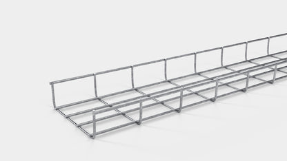 Altura do duto de cabos 110 cm, profundidade 5 cm, tamanho da malha 5 x 10 cm