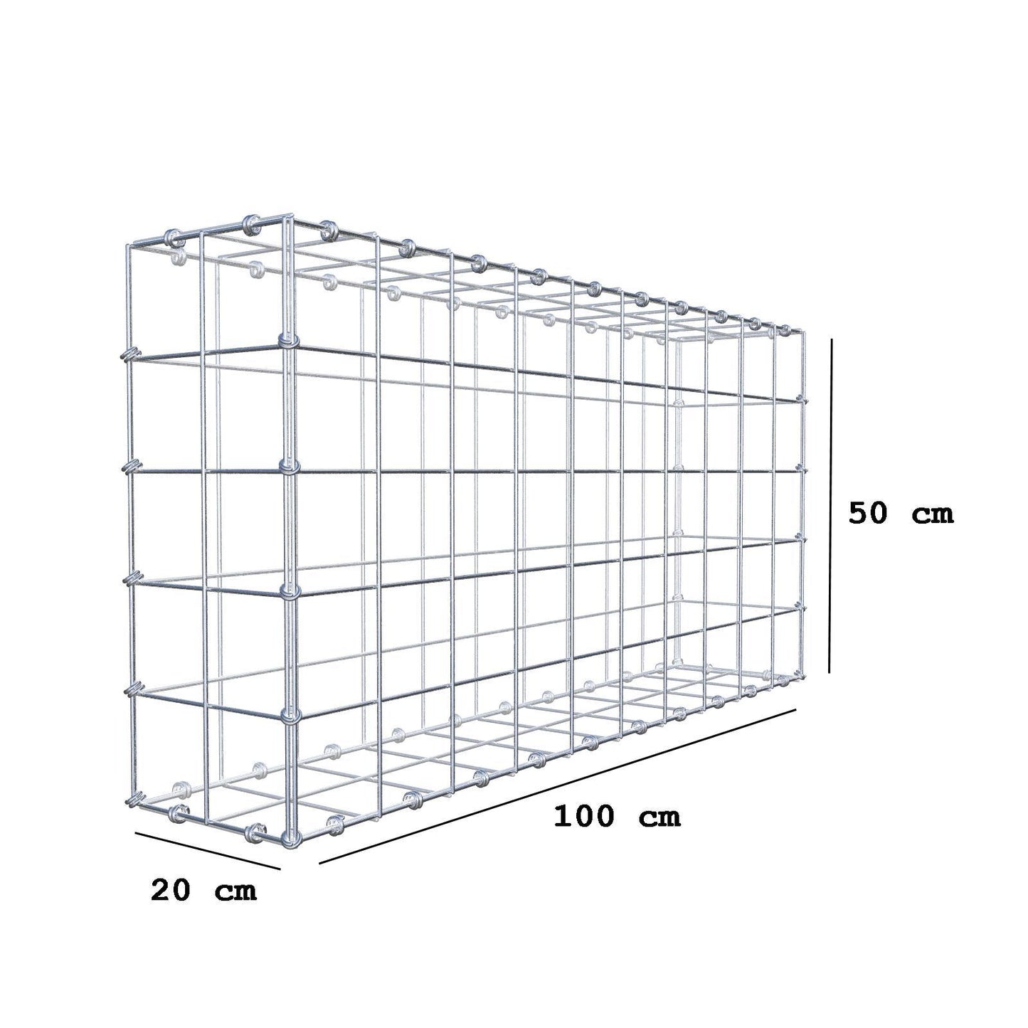 Gabione 100 cm x 50 cm x 20 cm (L x H x T), Maschenweite 10 x 10 cm, Spiralring