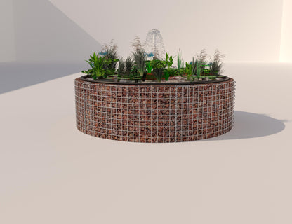 Laghetto rialzato in gabbioni, rotondo, diametro esterno 172 cm, altezza 50 cm, maglia 5 x 5 cm, spessore parete 15 cm