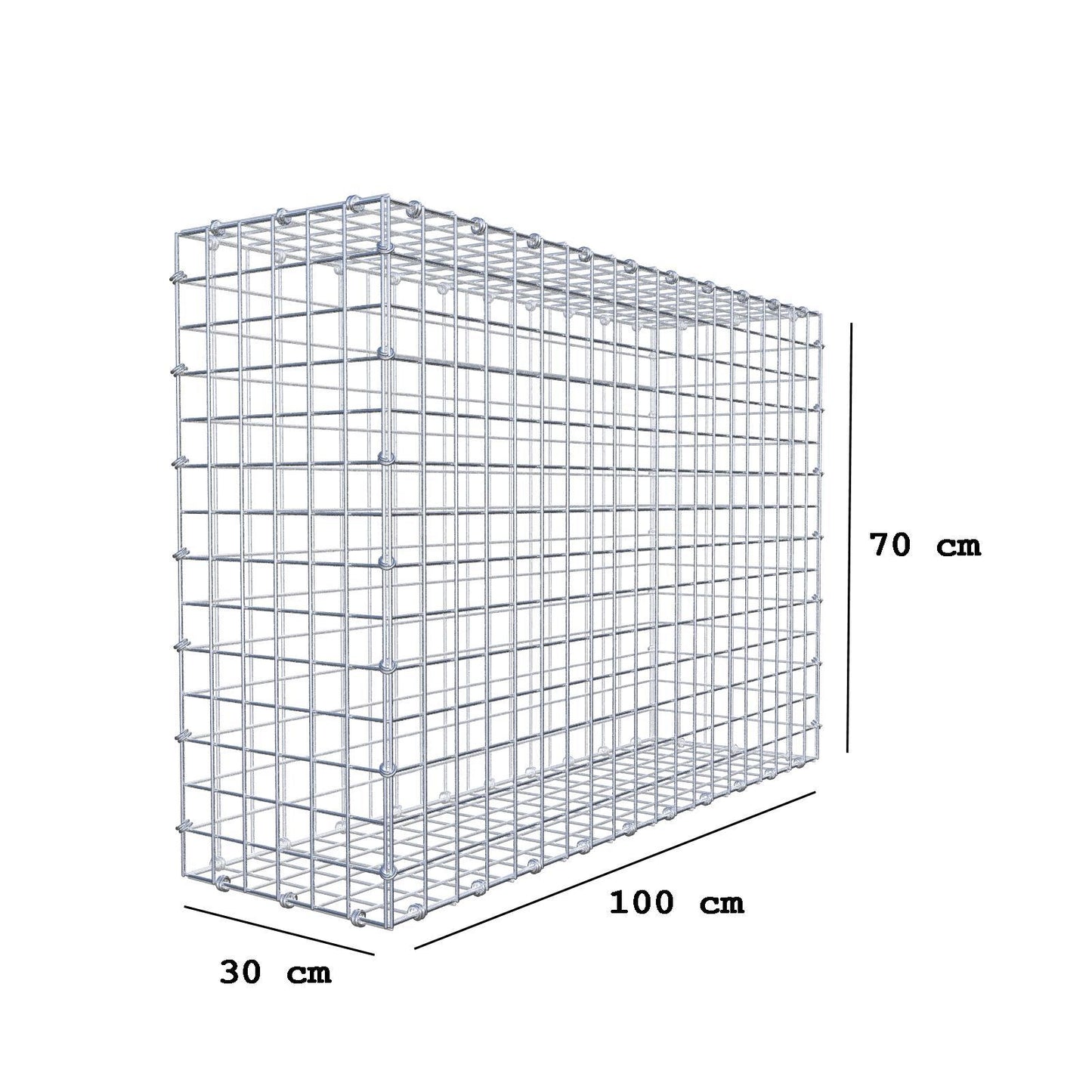 Gabione 100 cm x 70 cm x 30 cm (L x H x T), Maschenweite 5 x 5 cm, Spiralring