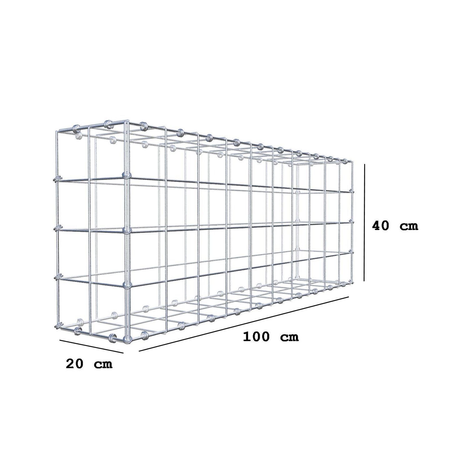 Gabione 100 cm x 40 cm x 20 cm (L x H x T), Maschenweite 10 x 10 cm, Spiralring