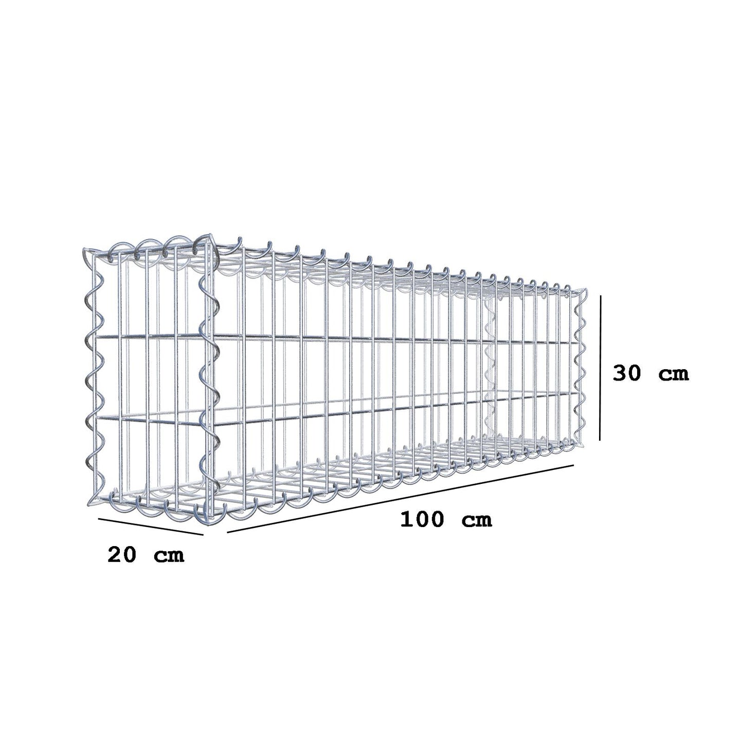Juego de 2 gaviones de 100 cm x 30 cm x 20 cm (largo x alto x fondo), malla de 5 x 10 cm, en espiral