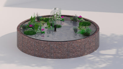 Estanque elevado de gaviones, redondo, diámetro exterior 202 cm, altura 80 cm, malla 5 x 5 cm, espesor de pared 15 cm