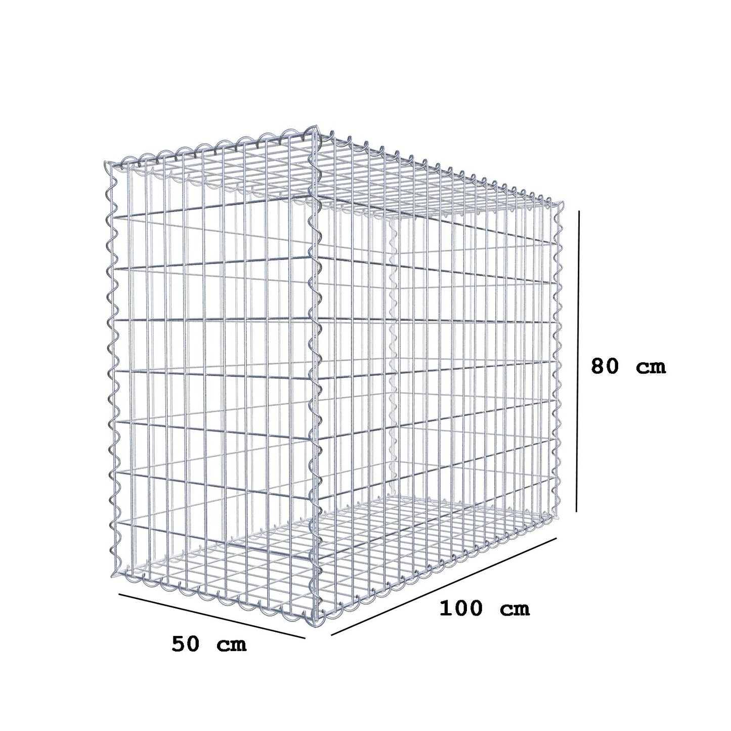 Gabbione 100 cm x 80 cm x 50 cm (L x H x P), maglia 5 cm x 10 cm, spirale