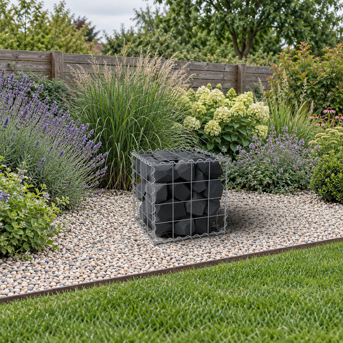 Gabion 40 cm x 40 cm x 40 cm (L x H x D), maskstorlek 10 cm x 10 cm, spiral