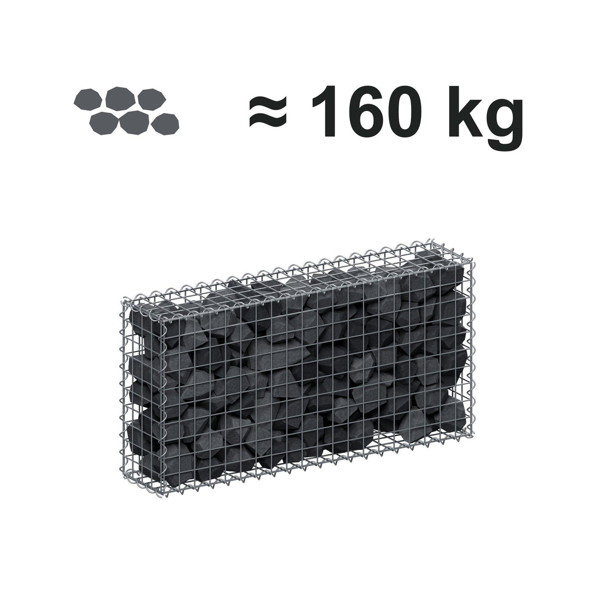 Gabion 100 cm x 50 cm x 20 cm (L x H x D), maskestørrelse 5 cm x 5 cm, spiral