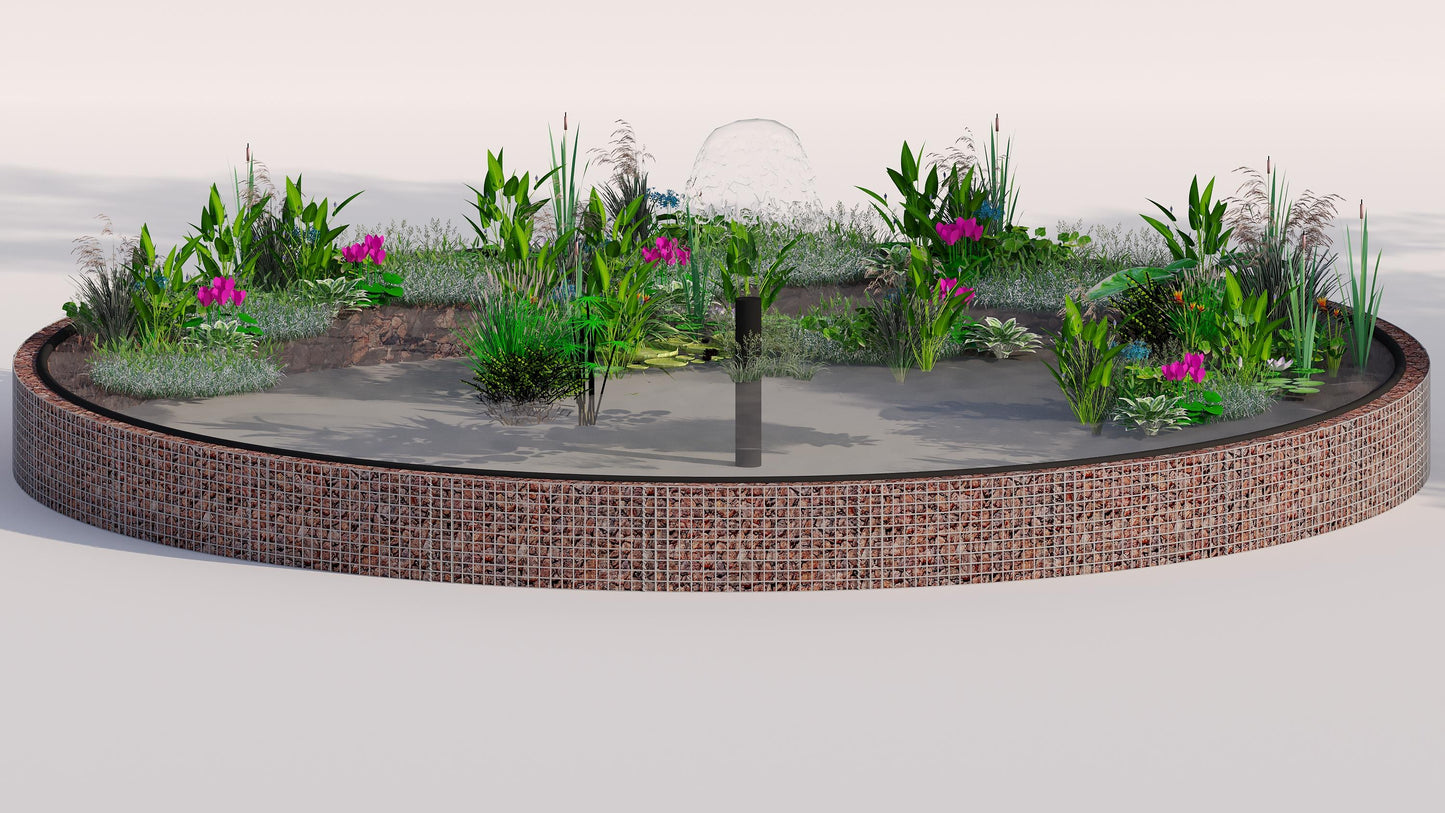 Gabion bassin surélevé rond, diamètre extérieur 322 cm, hauteur 50 cm, mailles 5 x 5 cm, épaisseur de paroi 15 cm