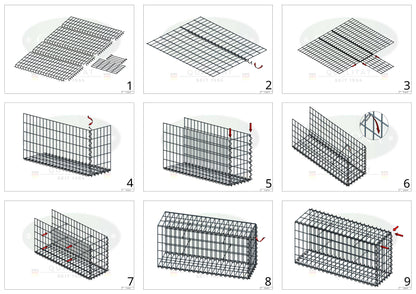 Opvokset gabion type 2 100 cm x 60 cm x 20 cm (L x H x D), maskestørrelse 5 cm x 10 cm, spiral