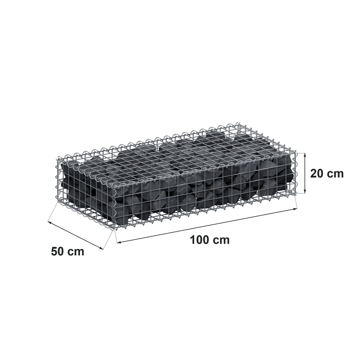 Gabion 100 cm x 20 cm x 50 cm (L x H x D), mesh size 5 cm x 5 cm, spiral